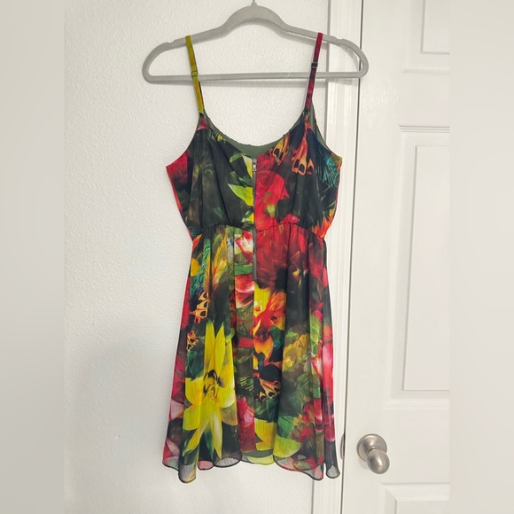 Alice & Olivia Daley Spaghetti Strap mini Dress Tropical Jungle size Medium - Picture 3 of 5